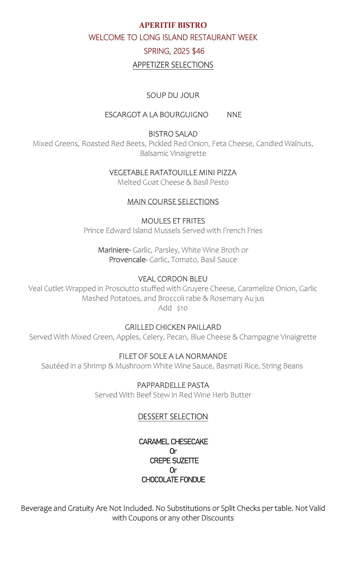 Restaurant Week Menu